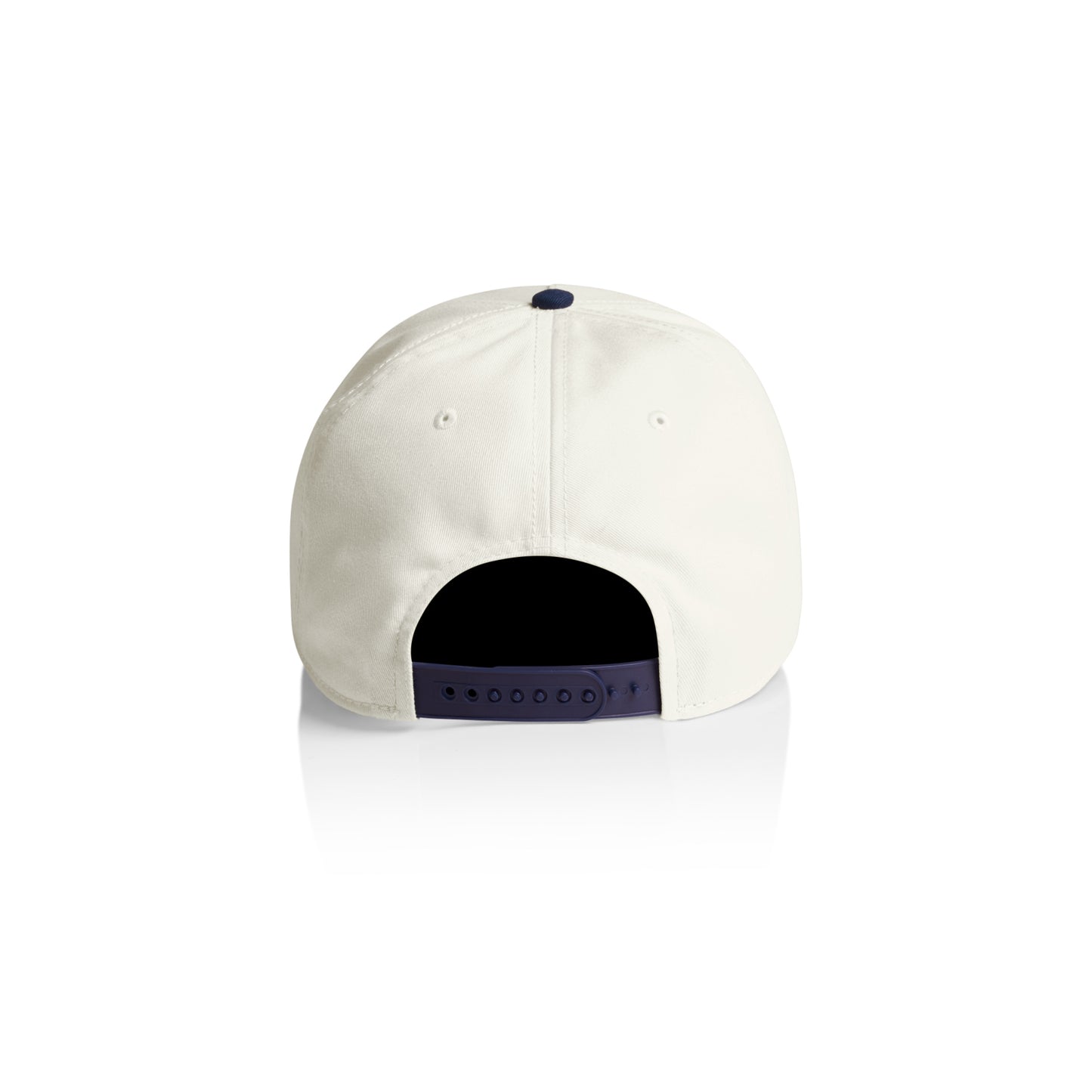 Natural cap with a nav brim and adjustable strap on a white background